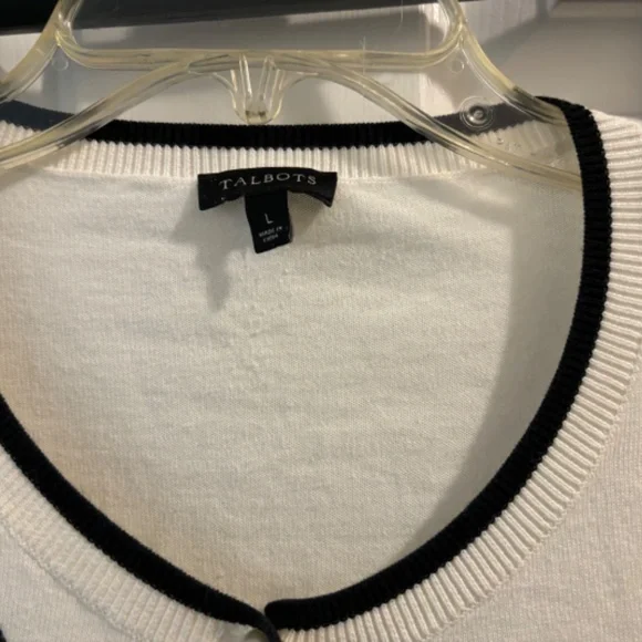 Talbots Ivory & Black Cardigan Size L - Picture 5 of 7